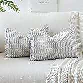 OTOSTAR Pack of 2 Soft Corduroy Decorative Throw Pillow Covers 16 x 24 Inch Boho Striped Pillow Covers Lumbar Cushion Case Couch Pillowcases for Sofa Bed Home Decor (Light Gray)