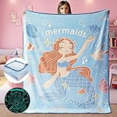 Goodhipi Glow in The Dark Mermaid Blanket Gifts for Girls, Super Soft Blanket 3 4 5 6 7 8 9 Year Old Girl Gift Ideas, Girls Toys Age 6-8, Gifts for Valentine's Day Birthday Gifts Presents, 50"x60"