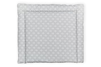 KraftKids Wickelauflage in weiße Anker auf Grau, Wickelunterlage 60x70 cm (BxT), Wickelkissen