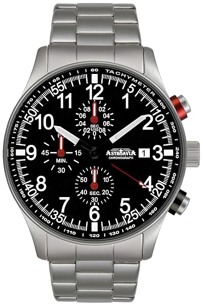 Astroavia Herren-Armbanduhr Chronograph Quarz mit Edelstahl Armband N38S
