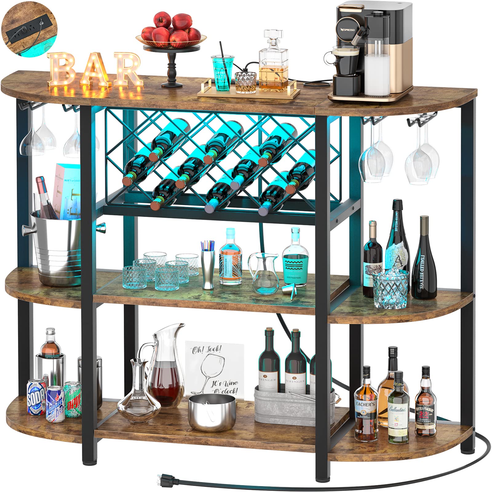 Mua Unikito Wine Rack Table with Socket and LED Light, Floor Bar ...