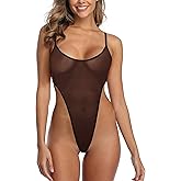 SHERRYLO Sheer One Piece Swimsuit See Through G String Monokini Bikini High Cut Sheer When Wet Swimsuits Mesh Bathing Suit