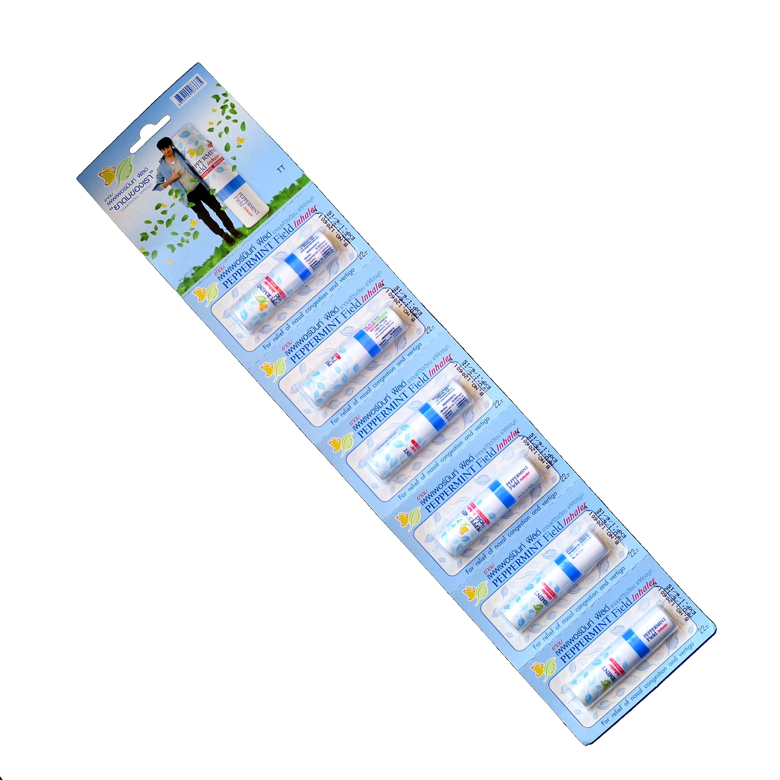 6x Peppermint Field Inhaler Relief Nasal Congestion and Vertingo Made in Thailand