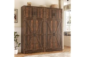 Unikito 71” Tall Storage Cabinet, Farmhouse Kitchen Pantry Cabinet with Adjustable Shelves and Barn Doors, Versatile Storage Cupboard for Dinning Room, Bathroom, Living Room, Weathered Brown, 2 Pack