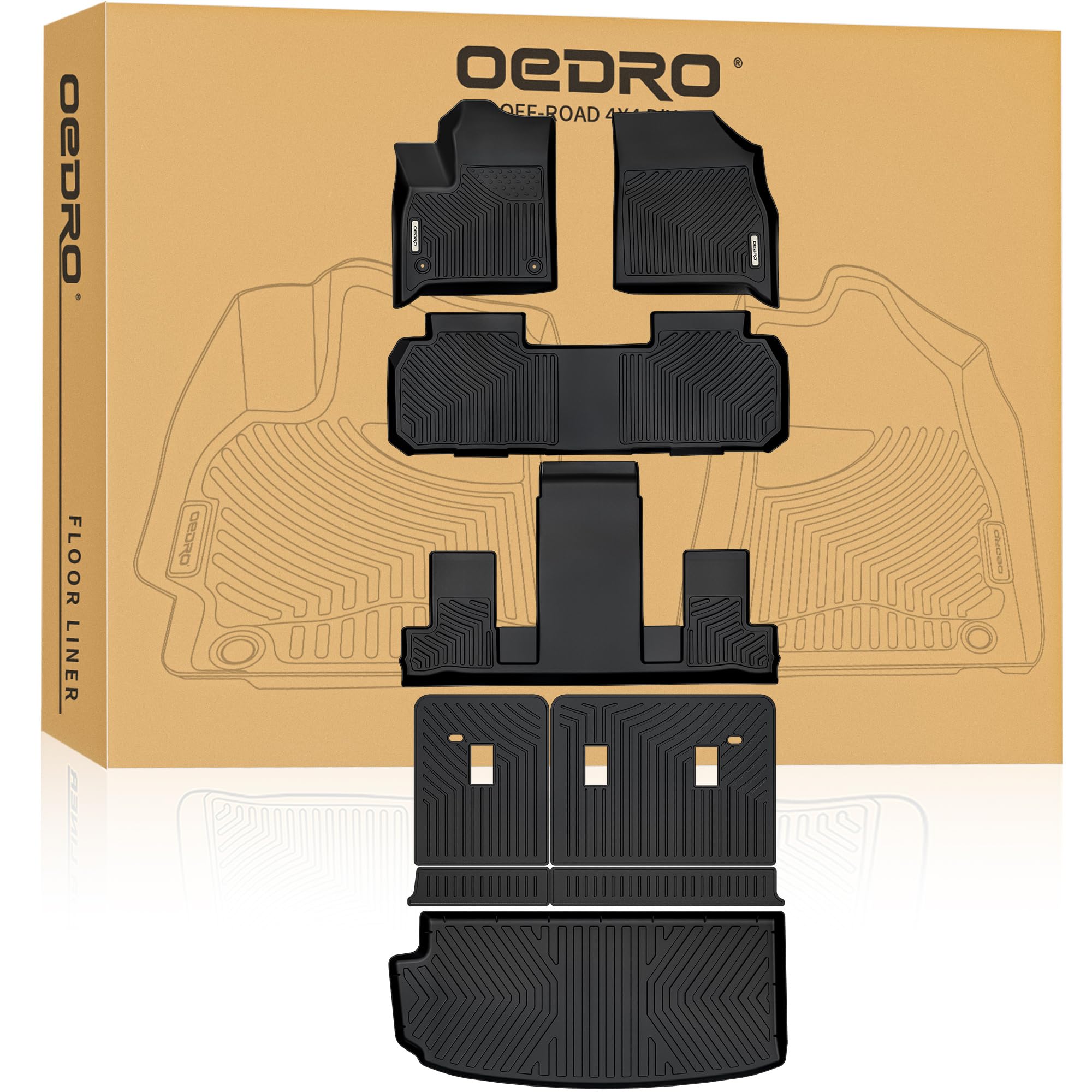 OEDRO Floor Mats & Cargo Mat Fit for 2018-2023 & 2024 Limited Chevy Traverse 7 Seats (2nd Row Bucket Seat),TPE All Weather Custom Fit Traverse Trunk Mat Backrest Mats Car Accessories Image