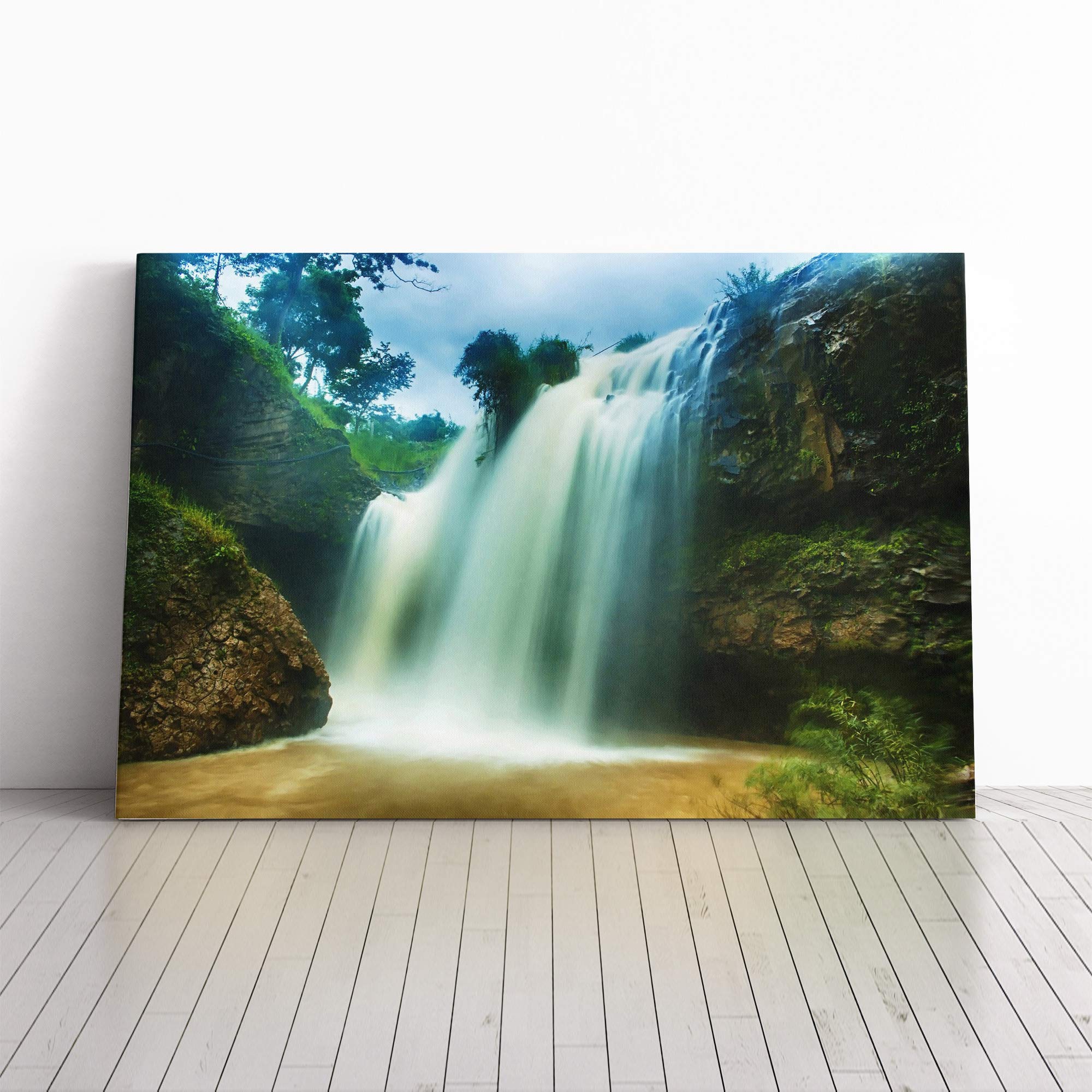 Landscape Waterfall (8) Canvas Print | Gallery Wrapped 30mm Frame Wall Art | 20x14 inches | Ready to Hang | Modern Landscape Picture | Living Room Bedroom Lounge Office