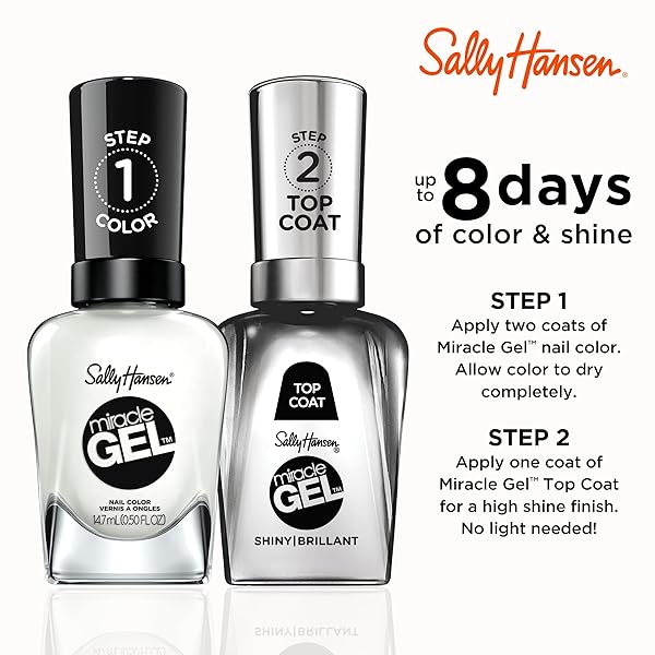 SALLY HANSEN MIRACLE GEL, GET MOD, LONG LASTING, GEL-LIKE FORMULA, NO UV LAMP NEEDED, SEMI OPAQUE, SHINY WHITE NAIL POLISH