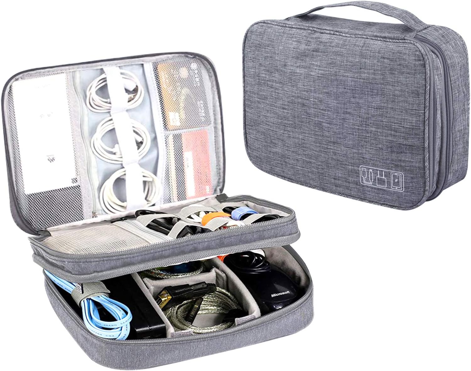 Cable Travel Organizer - Waterproof Three-layer Electronic Accessories Organizer - Portable Cord Travel Organizer For Hard Drive, Cables, Charger, Phone, USB, Sd Card, Ipad Mini, Kindle, Adapter(Gray)