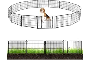 ADAVIN Garden Fence with Gate 24in(H)×40 Ft(L), 16 Panels Black Heavy Duty Iron Metal Animal Barrier Fence, Indoor&Outdoor Dog Playpen, Camping Fence, No Dig Garden Border Fencing for Yard