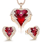 CDE Valentines Day Jewelry Set for Women, Angle Wing Heart Pendant Necklaces and Earrings with Birthstone， Birthday/Anniversary Christmas Jewelry Gift for Women Wife Her