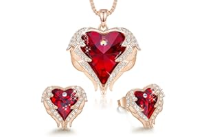 CDE Jewelry Set for Women, Angle Wing Heart Pendant Necklaces and Earrings with Birthstone， Birthday/Anniversary Christmas Jewelry Gifts for Women Mom/Wife
