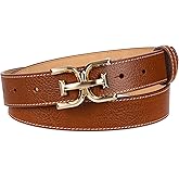 Sam Edelman Women's Fashion Double-E Plaque Logo Buckle Slim Textured Belt for Jeans, Dresses and Trousers
