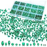 Laopottbeads 1500 Pcs Crystal Glass Beads for Jewelry Making – 12 Styles Bicone, Rondelle, Cube, Teardrop & 3mm Spacer Beads, DIY Bracelet Necklace Earring Craft Kit(Malachite Green)