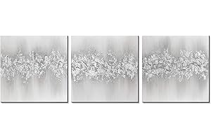 3Hdeko - Hand Painted Silver Abstract Canvas Wall Art with Silver Foil and Glitter in Metallic Hues, Heavy Texture Silver Gray Oil Painting 3 Piece Wall Decor for Living Room Bedroom, 20"x20"x3 Panels