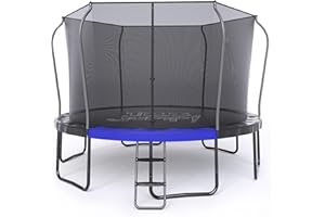 123 JUMP 123JUMP by Skywalker Trampolines 10FT 12FT 14FT Outdoor Trampoline with Enclosure and Ladder, Round Recreational Trampoline for Kids with ASTM Approval, Spring Pad Cover, Heavy Duty Jump Mat