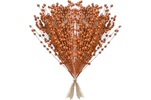 ASSR 100Pack Christmas Glitter Berries Stems,15.7in Fake Christmas Picks Glitter Sticks,Artificial Fruit Berry Picks for Xmas Tree Ornament -Orange, 210712XU03-9-2#JKF67, 13.8-15.7in