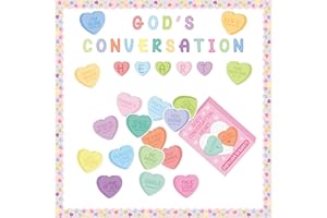 CPicdn 135Pcs Valentine’s Day Conversation Heart Bulletin Board Decoration Candy Heart Cutouts Border Trim Jesus Religious Sunday School Classroom Wall Decors for Chalkboard Valentines Party Supplies