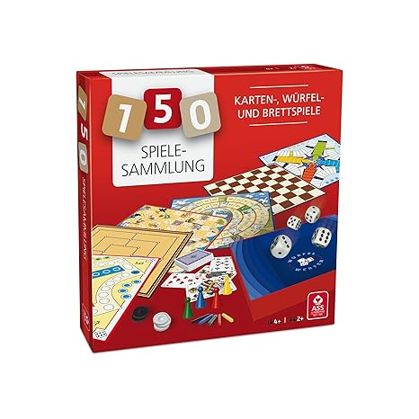 ASS Altenburger 22501344 Spielesammlung mit 150 Spielmöglichkeiten - mit Wer Hat Die 6, Mühle, Dame, Leiterspiel, Gänsespiel,