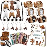 Halloscume 44 Pcs Adopt a Horse Party Favors Include Stuffed Farm Animals Foldable Boxes Adoption Card Fence Silicone Bracelet Keychain Sticker for Pony Themed Party Favor Supplies Decoration