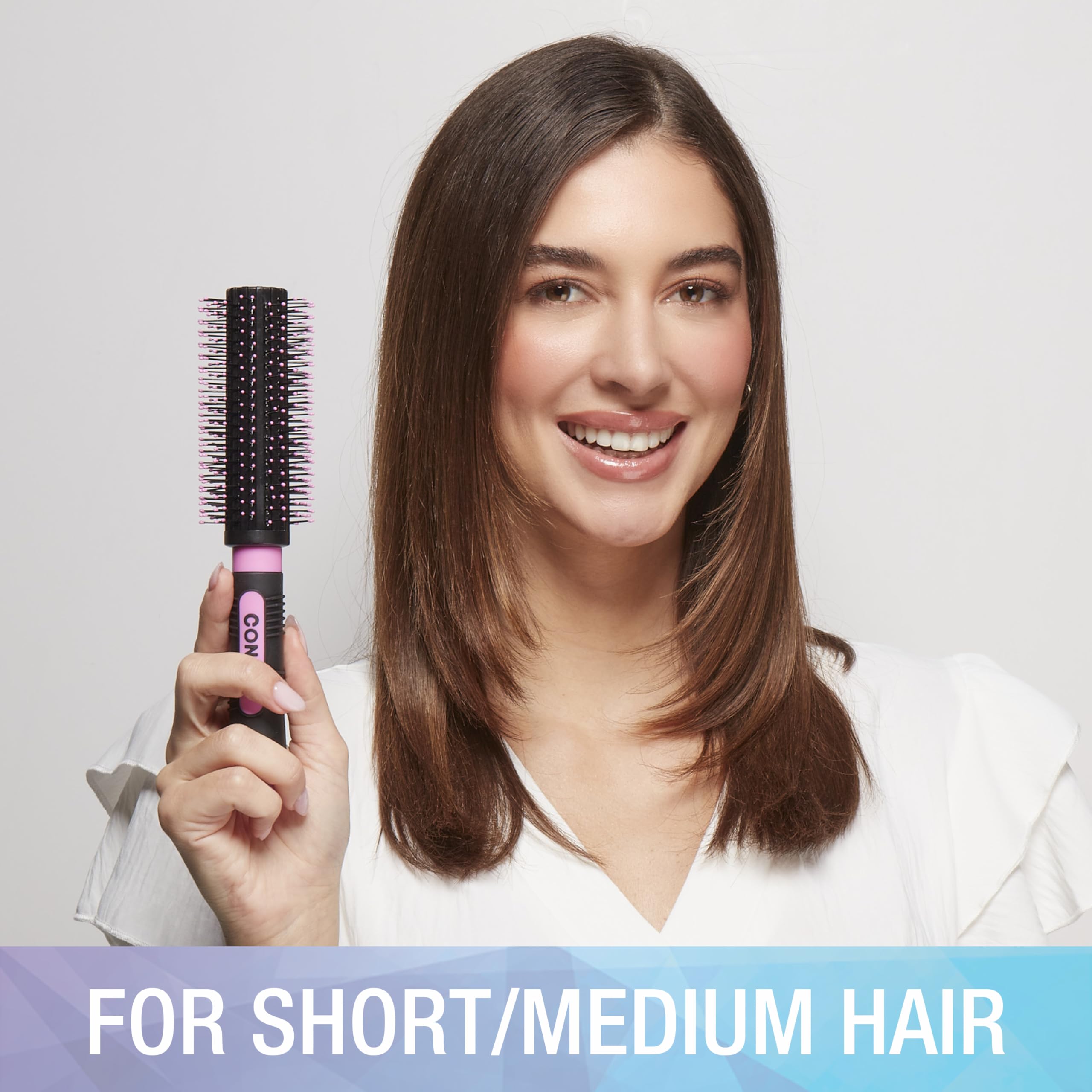 Conair Salon Results Round Hairbrush - Hair brush for blow out - blowdryer brush - features nylon bristles - Adds body and fullness - suitable on all lengths - Pink/Black