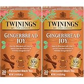 Twinings Gingerbread Joy Holiday Tea, Black Tea Naturally Flavored with Cinnamon and Ginger, Tea Bags Individually Wrapped, 20 Count Ea (Pack of 2)