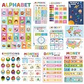 16 Learning Posters for Toddlers 1-3, Classroom Educational Posters | Kindergarten Preschool Essential Alphabet Number Chart Classroom Wall Decor