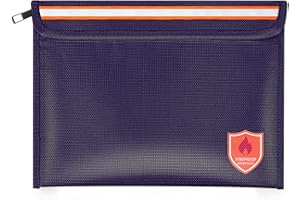 Orikithem Fireproof Document Bag 2200°F/5200°F, 15×11"with Zipper and Reflective Strip,Heat Insulated Fireproof/Waterproof Bag for Cash, Documents and Valuables, Large Blue-2200°F