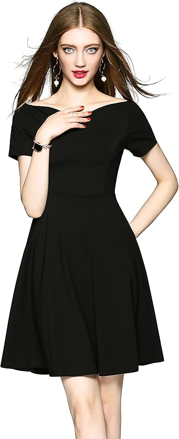 上品 スケーターワンピース レディース きれいめ Vネック ひざ丈 エレガントミニ丈半袖 ワンピース チュニック 通販 Amazon