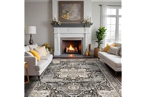 RUUGME Washable 8x10 Area Rugs - Large Rugs for Living Room Stain Resistant Carpet Vintage Rugs for Bedroom with Non Slip Backing Home Decor Floor Decoration Mat (8x10 Black)