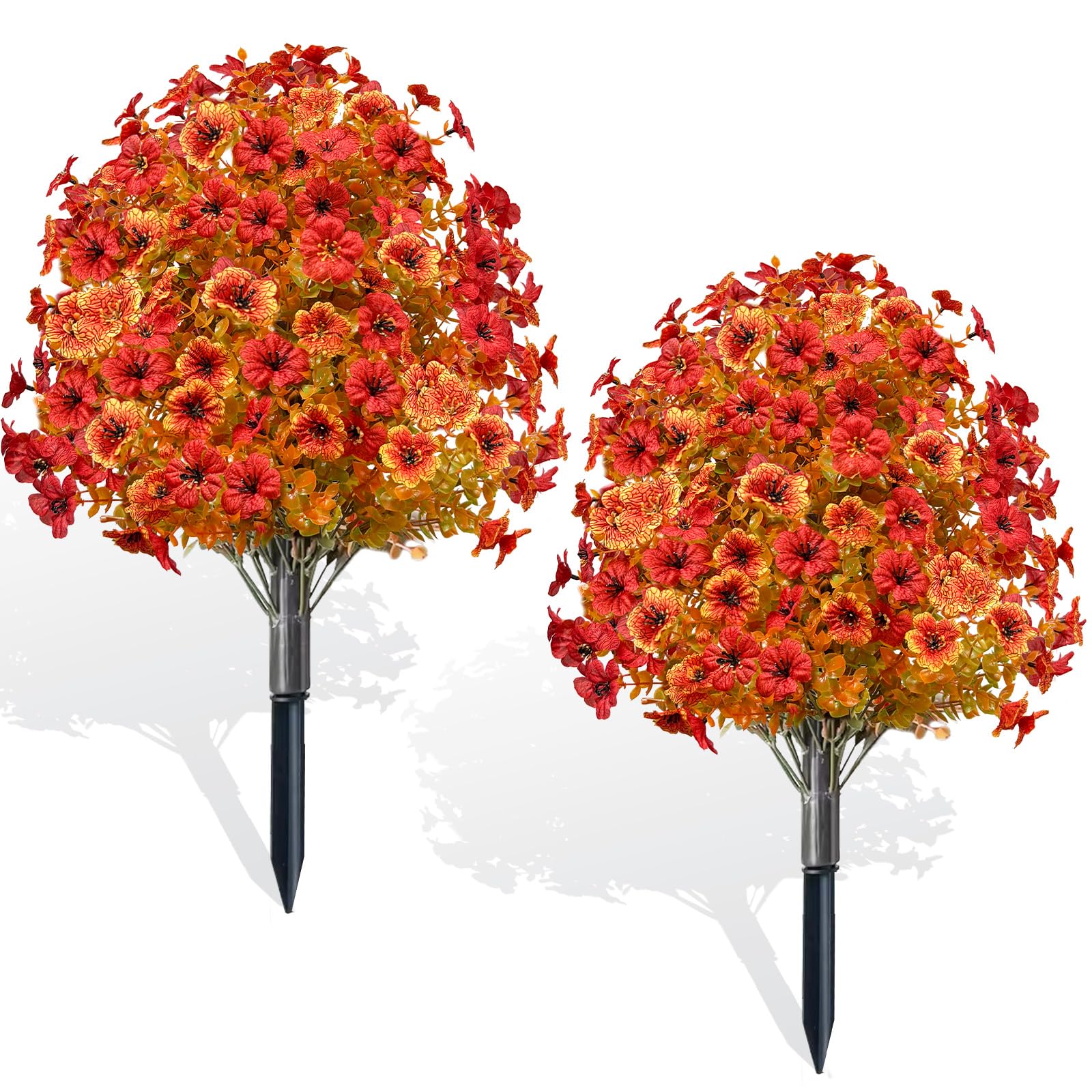 Photo 1 of 2 Pack Fall Artificial Mums Topiary Ball Tree with Ground Spike Boxwood 25" UV Resistant Fake Greenery Shrub Faux Violet Plant Fall Decorations Flower for Garden Yard Porch Patio Autumn Outdoor Decor