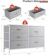 Nicehill Tall Chest of Drawers Fabric Dresser 5 Drawers Grey White view 6