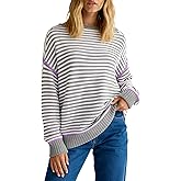 Majdan Women's Oversized Striped Sweater Long Sleeve Knitted Crewneck Pullover Tops Loose Fall Outfits