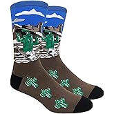 COUVER Mens Cotton Novelty Crew Dress Socks with Plants Floral Nature Design, 10-13, 1 Pair