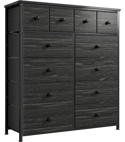WLIVE Cómoda Alta Negra Para Dormitorio Con 10 Cajones, Cómoda, Muebles De Dormitorio, Unidad Organizadora De Almacenamiento Con Contenedores De Tela Para Armario, Pasillo, Sala De Estar