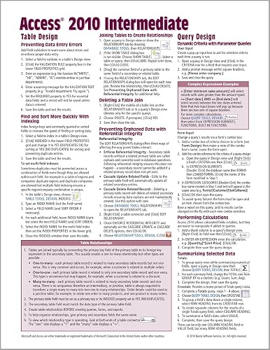 Microsoft Access 2010 Intermediate Quick Reference Guide (Cheat Sheet ...