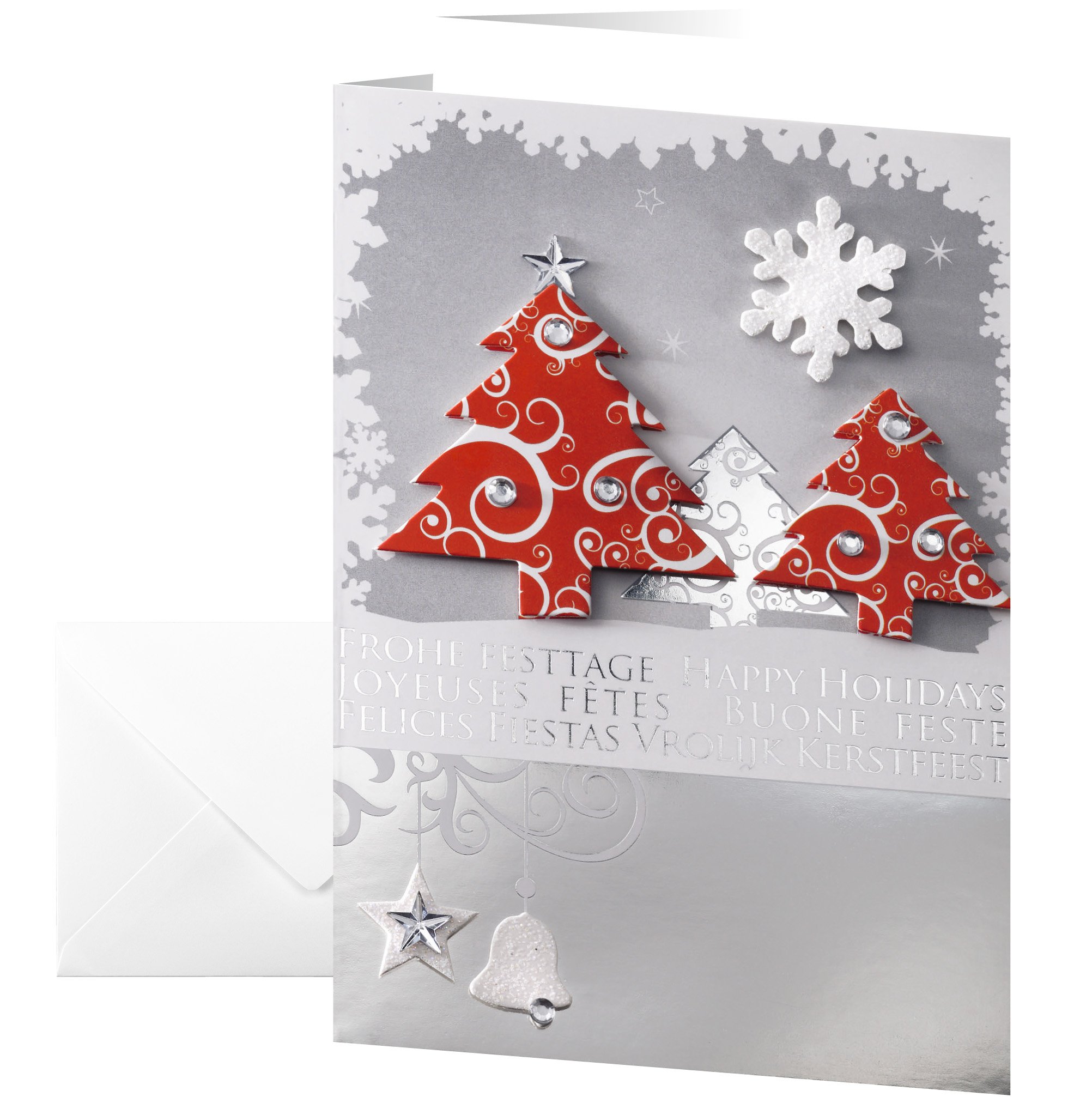 SIGEL DS454 Christmas Greeting Card "Three Trees", A6 (A5), blank, 10 Pieces incl. 10 envelopes, easy to print