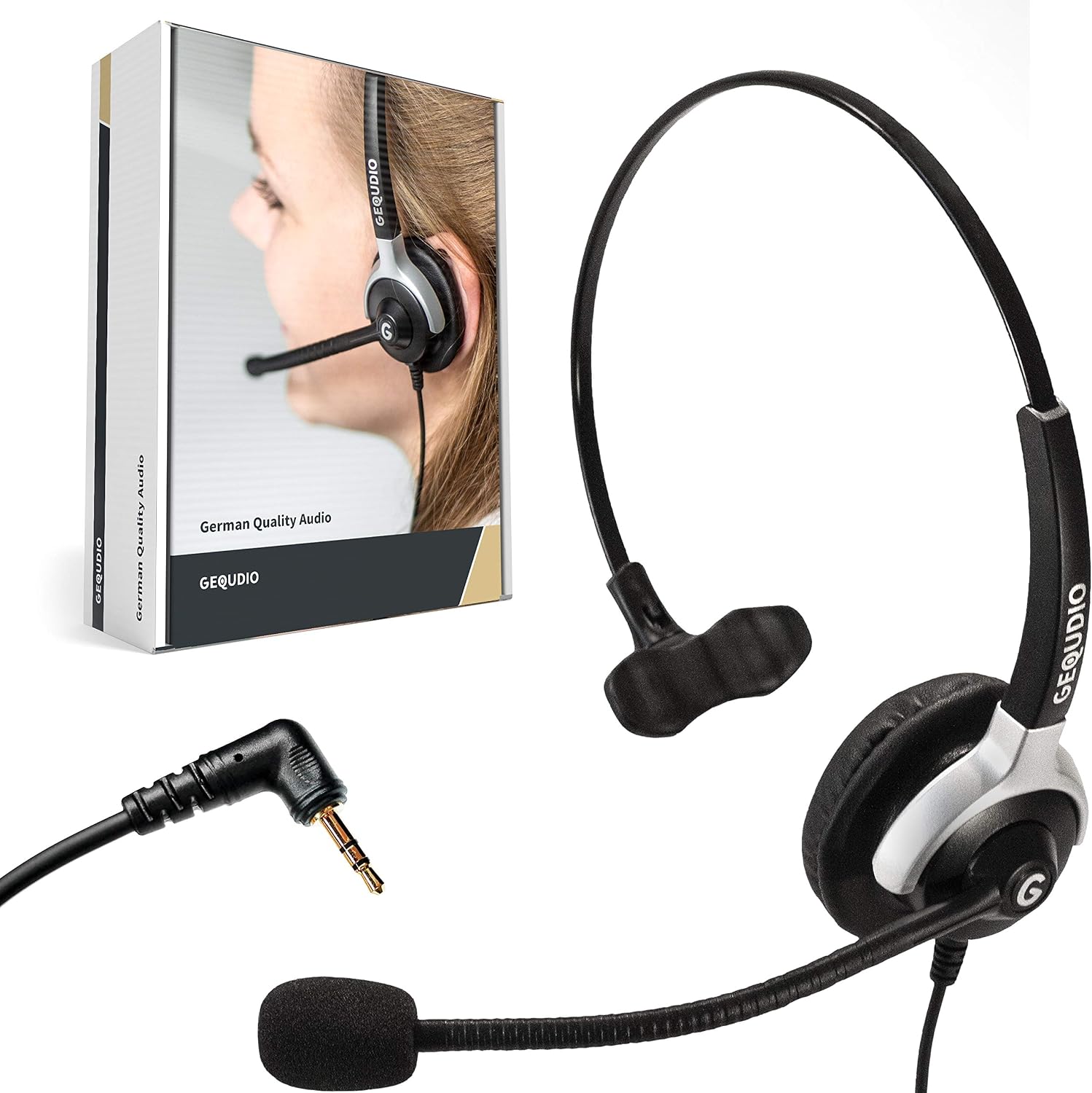 GEQUDIO Headset with 2.5 mm Jack Compatible with Gigaset, Panasonic DECT Cordless Telephone