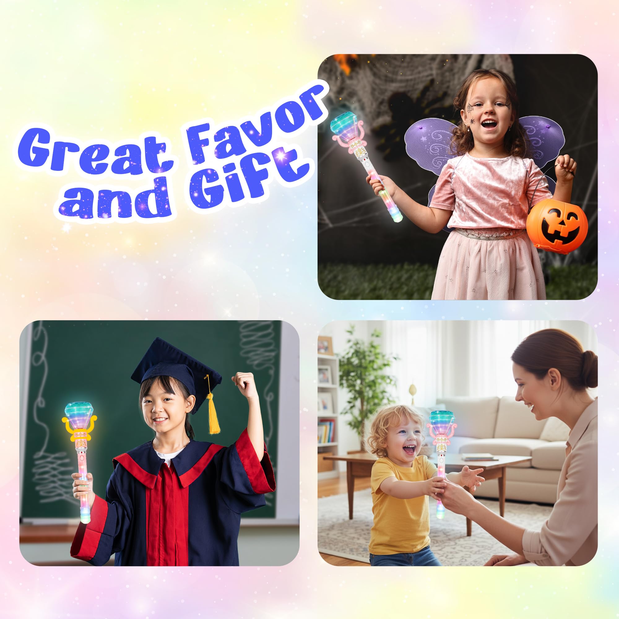 ArtCreativity Light Up Spinning Diamond Princess Wand for Kids - Fairy Wand with Spinning LEDs, Batteries Included - Light Up Wands for Girls and Boys, Perfect Pretend Play Toys