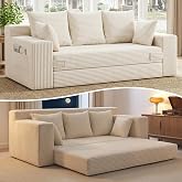 JUIKURY Boneless Couches 70 inch: 3-in-1 Convertible Sofa Bed Futon Couch Bed, Oversized Loveseat Sleeper Sofa with 5 Pillows, Beige Couch for Living Room, Bedroom &amp; Small Space