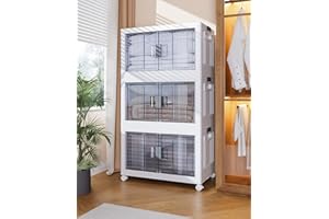 OlarHike 76QT Storage Bins with Lids - Folding Storage box with Doors and Wheels, Collapsible Plastic Storage Bins for Closets, Stackable Storage Organizer, Storage Containers for Closet, 3 Pack Cubes