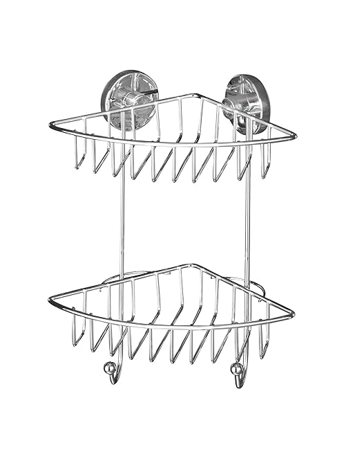 Wenko 20888100 Vacuum-Loc Eckregal Bari 2 Etagen - Befestigen ohne bohren, Stahl, 16 x 29,5 x 22,5 cm, chrom
