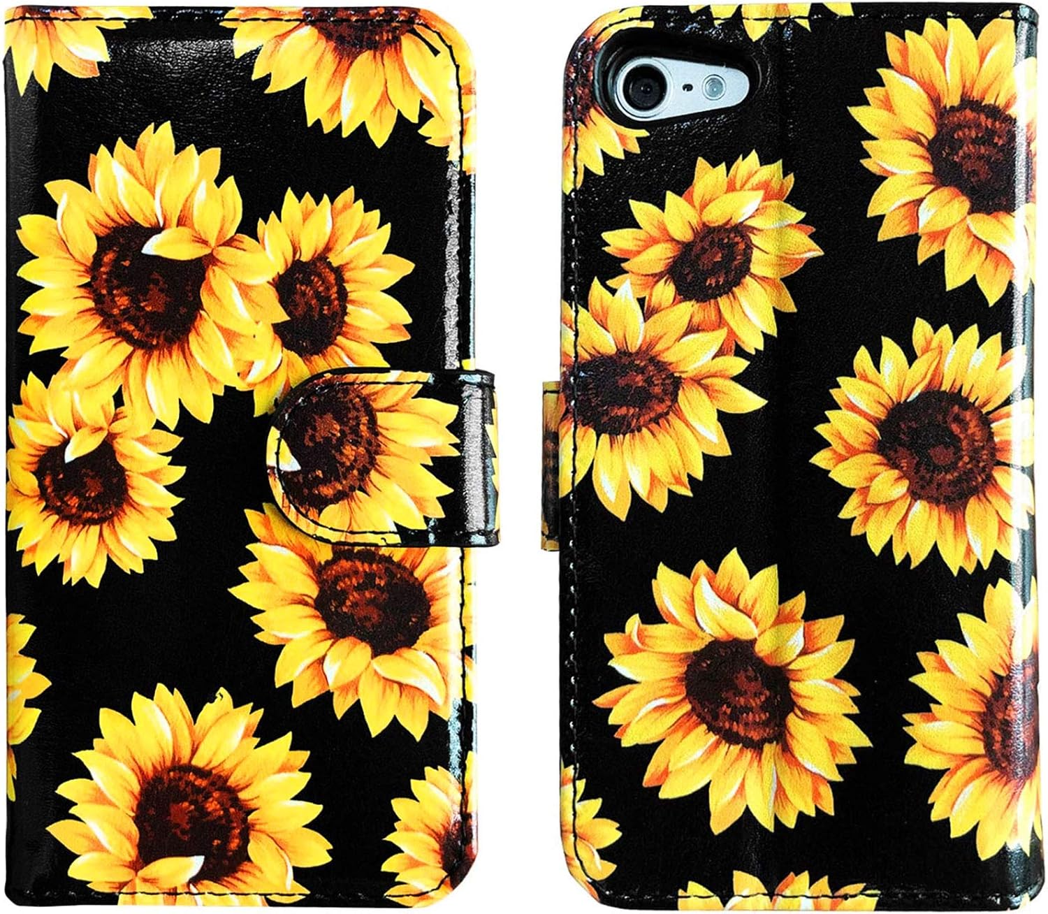 J.west iPod Touch 7th 6th 5th Generation Case, Sunflower iPod Touch Wallet case Magnetic Floral Faux Leather Flip Case Cover Heavy Duty Protection with 3 Cash Card Holder Kickstand and Wrist Strap