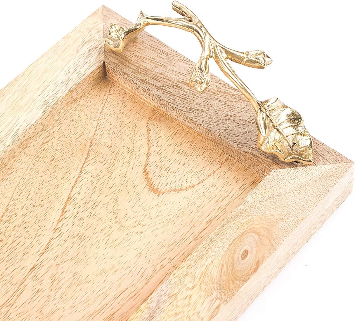 Fireflies Handcrafted Serving Tray with Brass Handle for Dining Tableware (Pack of 1, Brown), FF-053