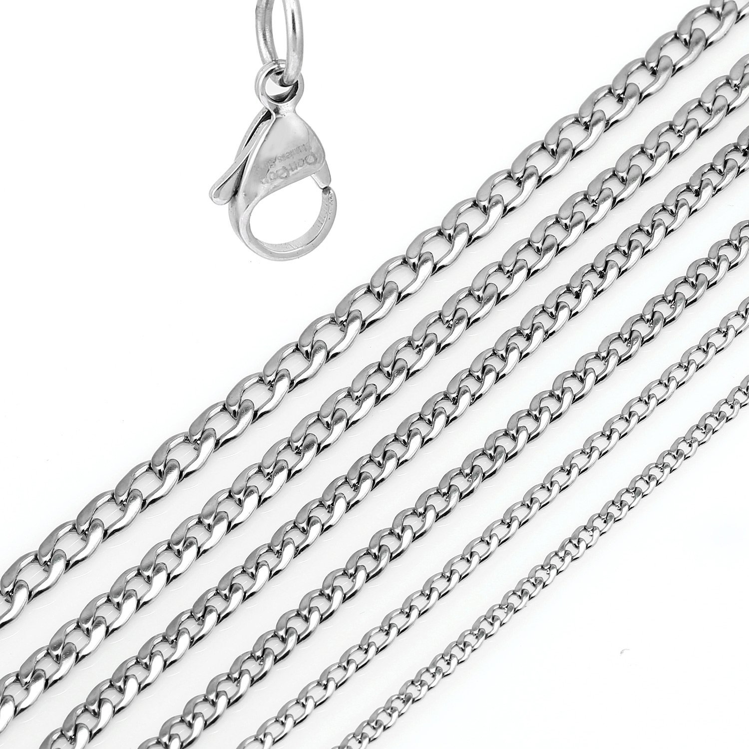 DonDon Men's Curb Chain Necklace Silver Stainless Steel Length 56 cm 22,1" Width 0,8 cm 0,32"