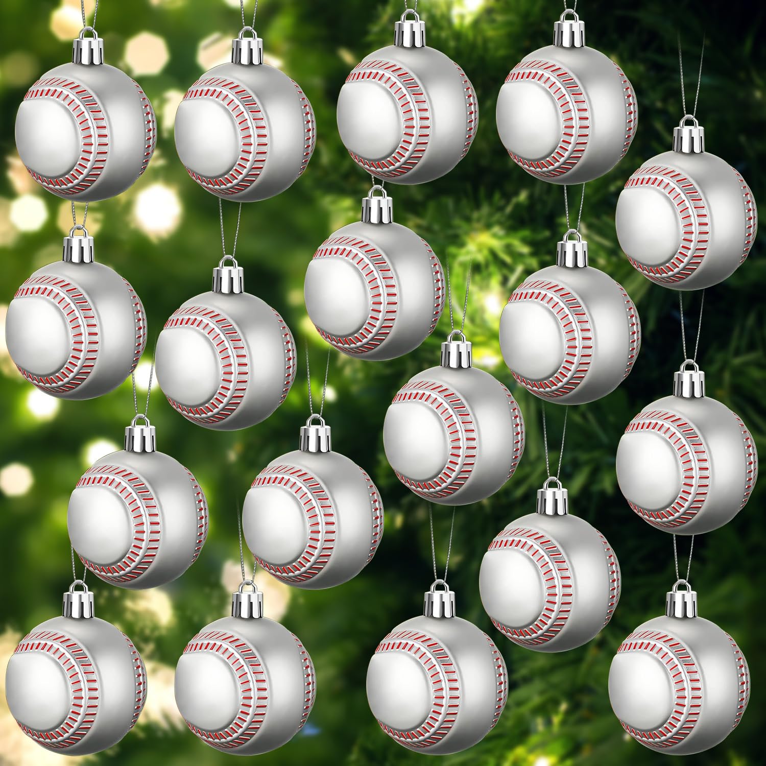 Photo 1 of Leitee 18 Pcs Christmas Plastic Baseball 2.36 Inch Xmas Tree Ornaments with Hanging Loop Sports Theme Decorative Hanging Ornaments for Holiday Party Christmas Tree Home