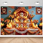 Avezano Day of The Dead Backdrop Dia De Los Muertos Banner 7 x 5 ft | Polyester Fabric, Mexican Fiesta Dia DE Los Muertos Party Decorations Skull Marigold Candle Day of The Dead Banner Supplies