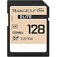 TEAMGROUP Elite 128GB UHS-I U3 V30 UHD Read Speed up to 100MB/s SDXC High Speed 4K Memory Card Compatible with Canon Sony Nikon Panasonic FUJIFILM Digital Camera TESDXC128GIV3069