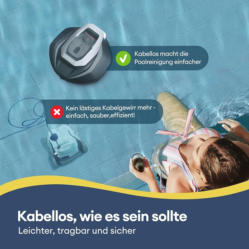 Pooleco 10 Poolroboter, kabellos, Laufzeit 90 Minuten, Kapazität 2,5 l, Doppelmotor, geeignet für oberirdische und eingegrabene Pools bis zu 80 m²
