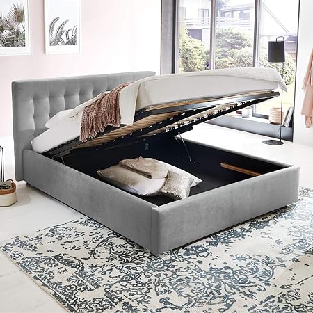 Bett Mit Bettkasten Jimmy Samt Stoff Polsterbett Lattenrost Doppelbett Stauraum Chromefuss Grau 180 X 200 Cm Amazon De Kuche Haushalt