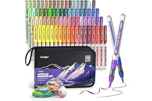 JusArt 72 Colors Acrylic Paint Markers with Canvas Bag, Water-Based No-Bleed Paint Pens with Automatic Ink Control, Waterproo